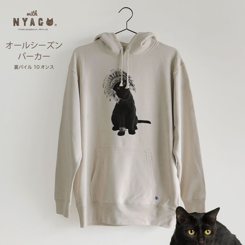 with NYAGO パーカー ［ インディアン クロネコ 黒猫 モノクロ