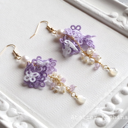 梭織小花和水滴耳環&lt;紫藤&gt; 第8張的照片