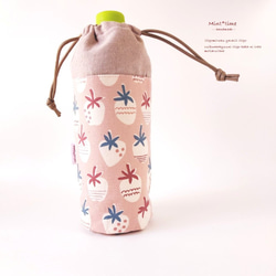 アルミ保冷保温シート 500ml巾着型ペットボトルケース カバー ホルダー お茶 飲み物 緑*いちご ミルク ピンク 1枚目の画像
