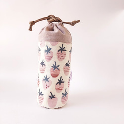 アルミ保冷保温シート 500ml巾着型ペットボトルケース カバー ホルダー お茶 飲み物 緑*いちご ミルク ピンク 17枚目の画像