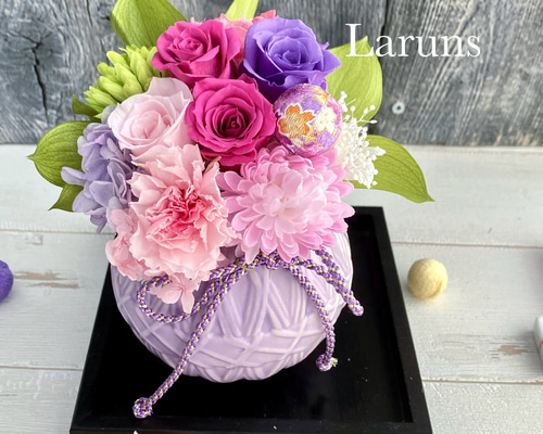 限定品　プリザーブドフラワー　　和ピンク 和風てまりのプリザーブドフラワーアレンジ 「皐月」クリアケース