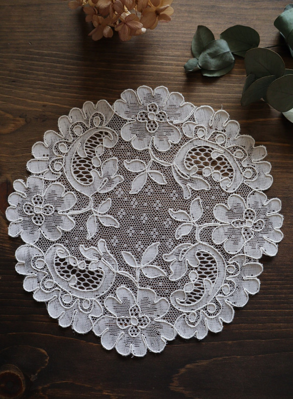 フランスアンティークレース　ドイリー　Handmade フランス 19㎝ アンティークレースドイリー B769 ホワイト