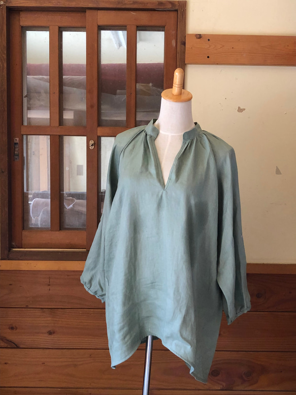 【春SALE】ラグランチュニック frech linen100%　L/LL　 2枚目の画像