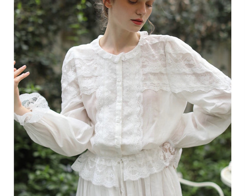 レース大好き♪ラミー/麻のブラウス 裾フリル【秋春夏】白 ブラウス ね