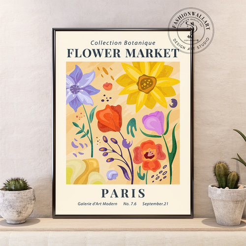 アートポスター パリ 花市場 ボタニカルアート カラフルフラワー 北欧