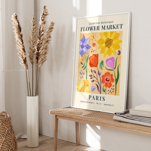 アートポスター パリ 花市場 ボタニカルアート カラフルフラワー 北欧
