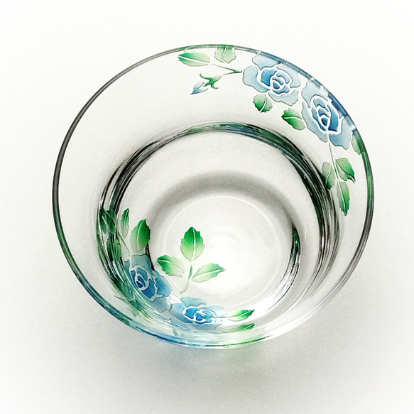 薔薇の冷茶グラスと丸小皿のセット【ブルー】 5枚目の画像