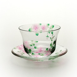 薔薇の冷茶グラスと丸小皿のセット【ピンク】 7枚目の画像