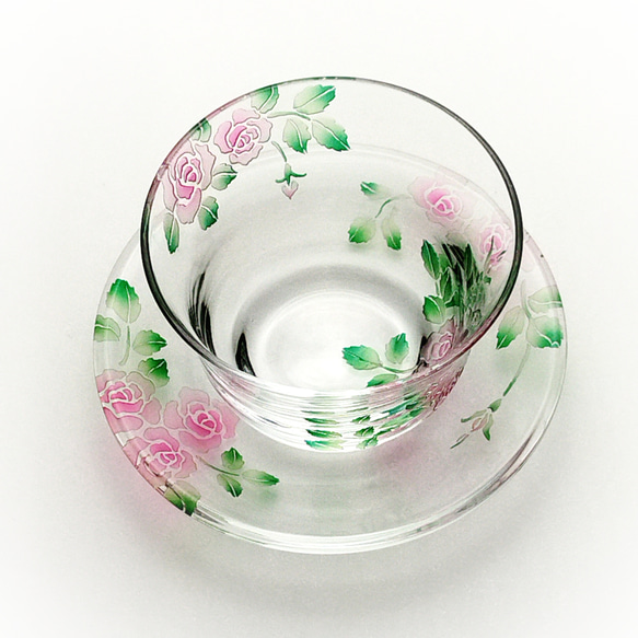 薔薇の冷茶グラスと丸小皿のセット【ピンク】 6枚目の画像
