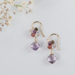 #1012 泡泡鑽石切割玫瑰紫水晶花束耳環 14KGF/K10 第1張的照片