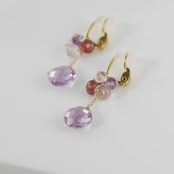 #1012E 泡泡鑽石切割玫瑰紫水晶花束柔軟觸感耳環 14KGF/K10 第4張的照片