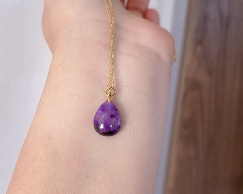 天然無処理 スギライト ペンダントトップ k18 No386 ネックレス