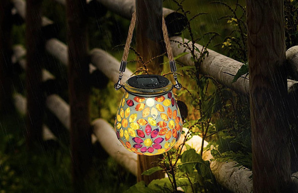 ガーデンライト ハンドメード 行燈 太陽光 屋外照明 防雨タイプ ステンドグラス ランプ 庭園灯 外灯 エクステリア 3枚目の画像