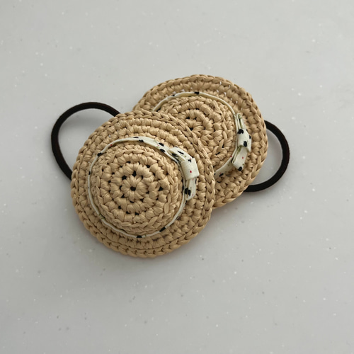 オーダーメイド♡ナチュラルカラー麦わら帽子♡ベビーヘアクリップ ヘアゴム オーダーメイド♡ナチュラルカラー麦わら帽子♡ベビーヘア