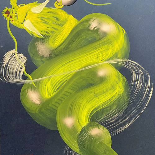 一筆龍『金舞う昇龍』☆龍と天然石を身近に感じるアート・絵画