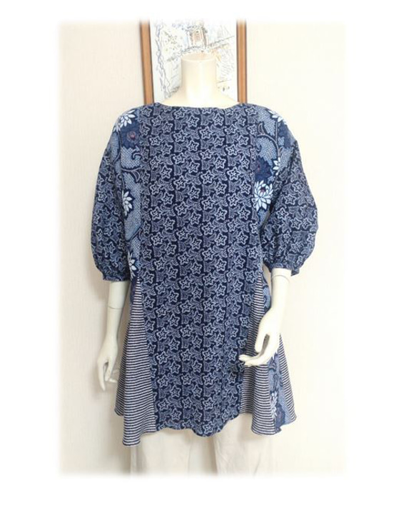 専用 チュニック チェック柄 水色リップル ハンドメイド