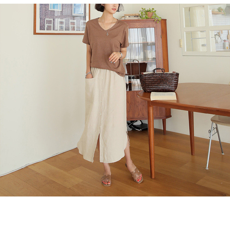 夏のレジャー亜麻綿ロングスカート#123009
