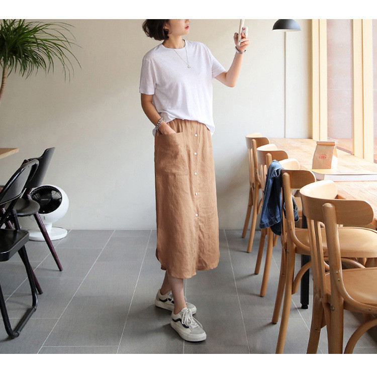 夏のレジャー亜麻綿ロングスカート#123009
