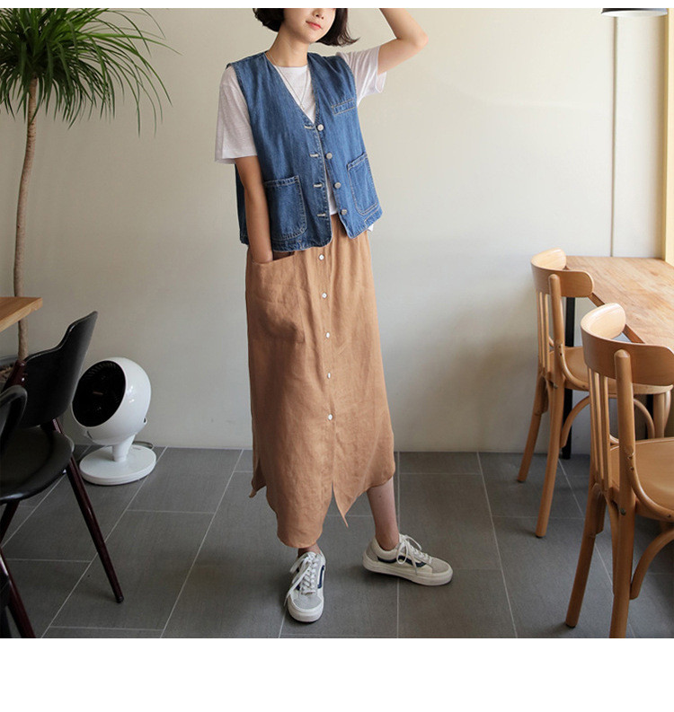 夏のレジャー亜麻綿ロングスカート#123009