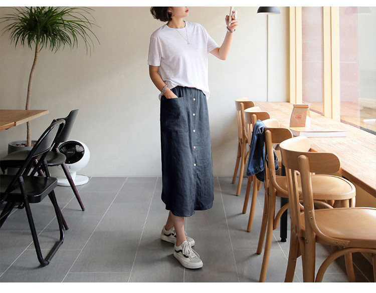 夏のレジャー亜麻綿ロングスカート#123009
