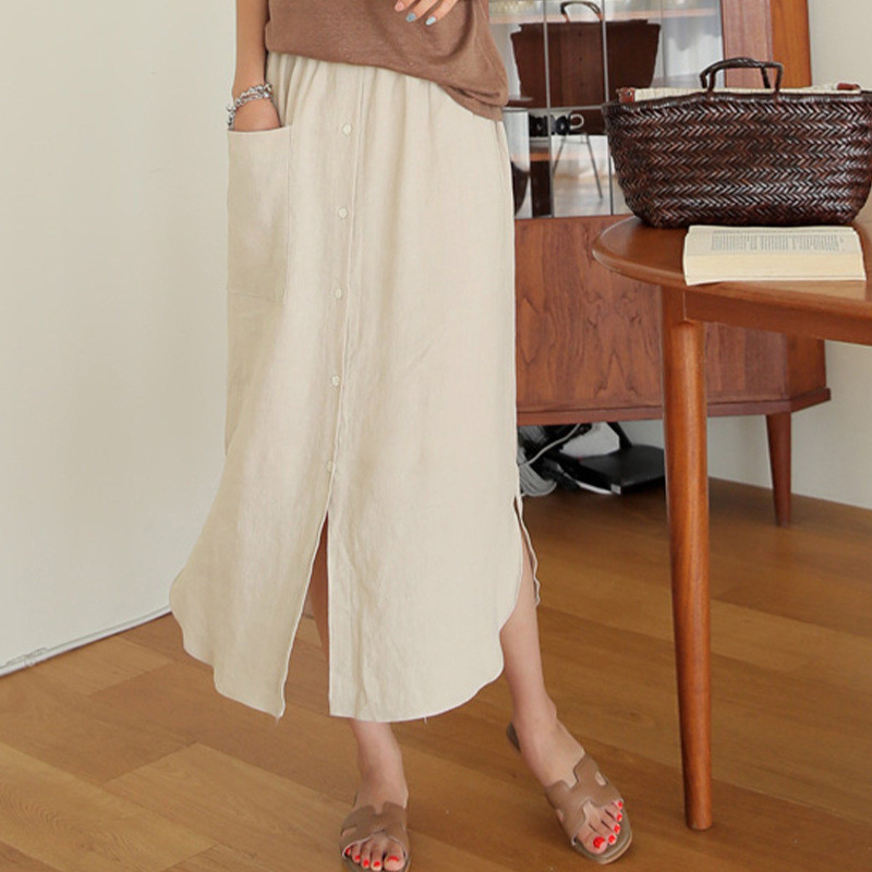 夏のレジャー亜麻綿ロングスカート#123009