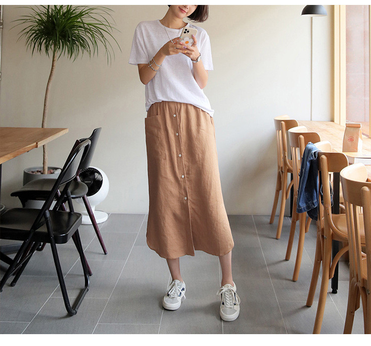 夏のレジャー亜麻綿ロングスカート#123009
