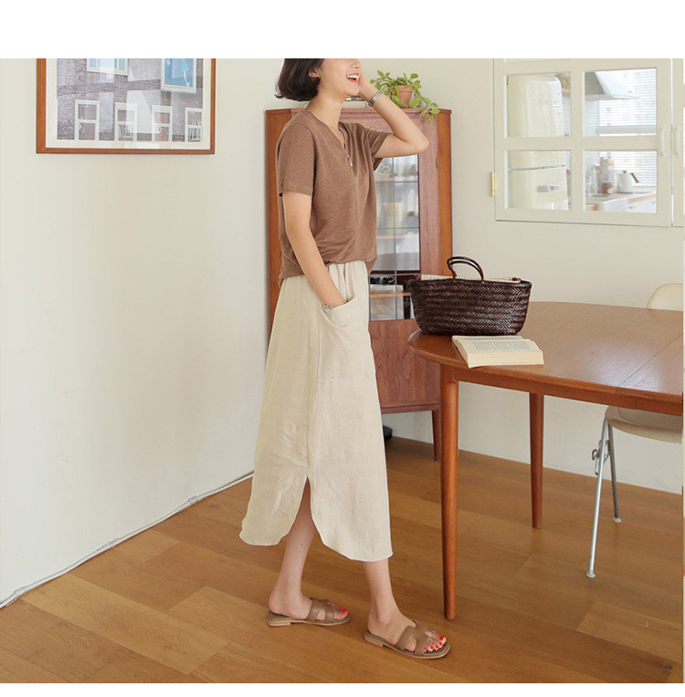 夏のレジャー亜麻綿ロングスカート#123009