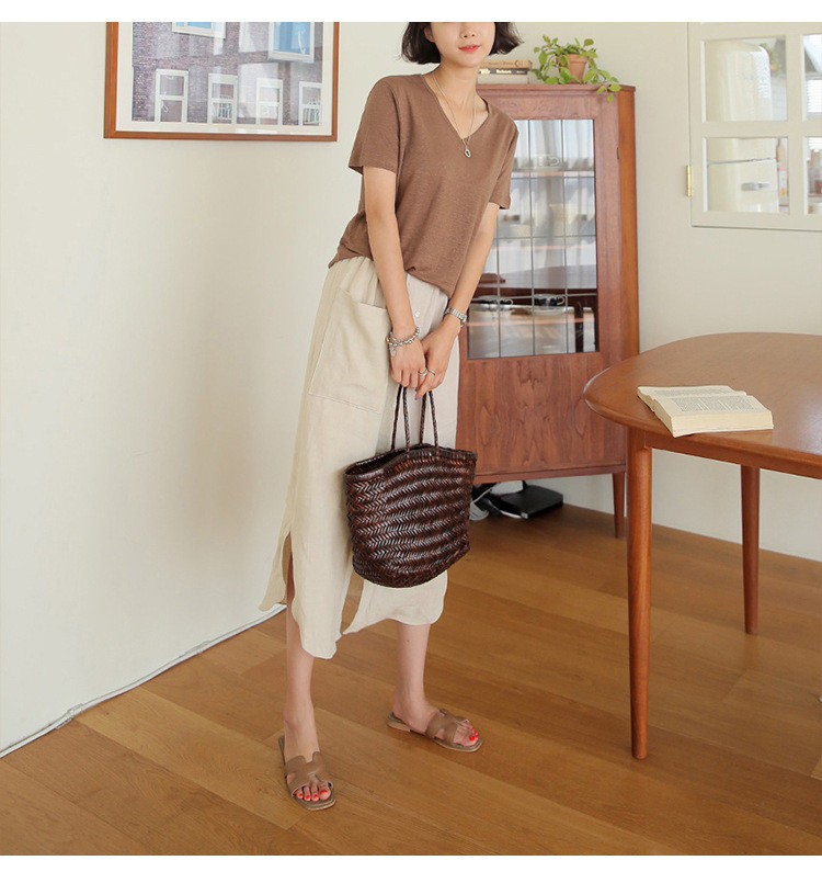 夏のレジャー亜麻綿ロングスカート#123009