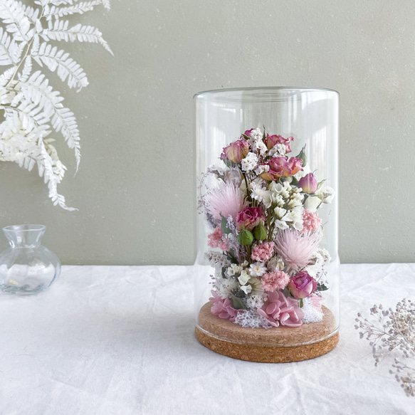 お花を閉じ込めたガラスドーム（ピンク) ボトルフラワー　結婚祝い　引越し祝い　ギフト　結婚祝い　母の日 4枚目の画像