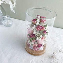 お花を閉じ込めたガラスドーム（ピンク) ボトルフラワー　結婚祝い　引越し祝い　ギフト　結婚祝い　母の日 1枚目の画像