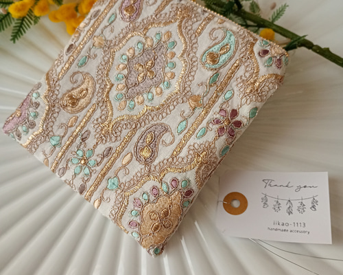 12㌢】360°インド刺繍の贅沢ポーチ ザリ刺繍 ポーチ iikao-1113 通販