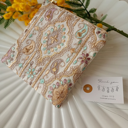 12㌢】360°インド刺繍の贅沢ポーチ ザリ刺繍 ポーチ iikao-1113 通販