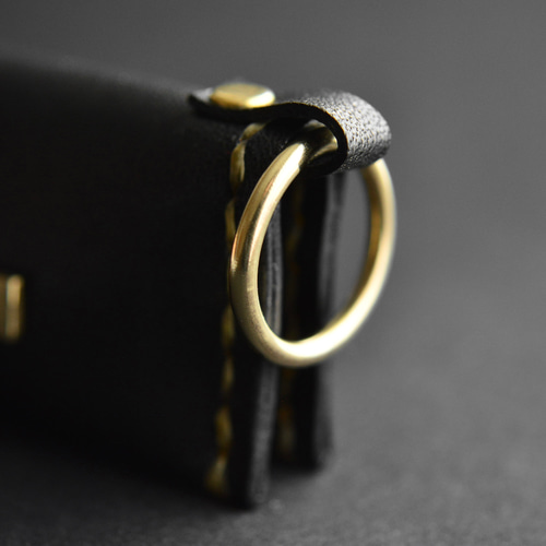 刻印無料】ミニマムコインケース 栃木レザー×真鍮 手染めブラック 小銭