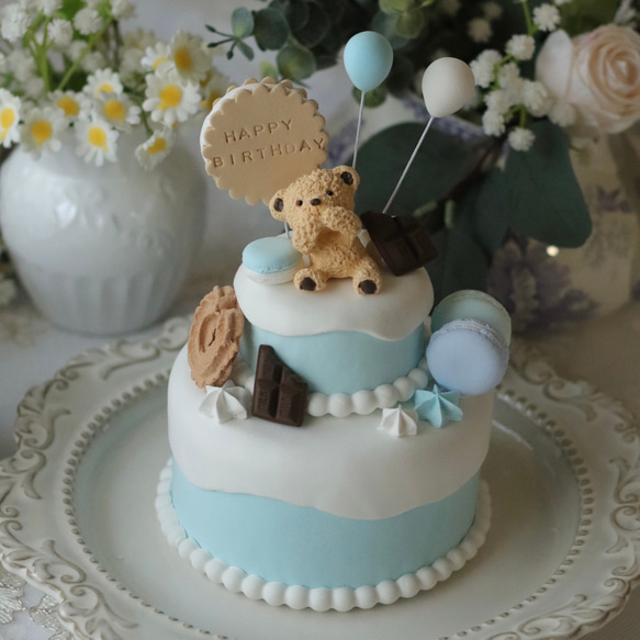 クマとお菓子のバースデー 2段クレイケーキ 　誕生日フォト撮影やお部屋のインテリアにおすすめ 人気・おすすめ｜使いやすい・旅行におすすめ 品質保証 全国発送 正規品・日本国内発送・安心保証付き