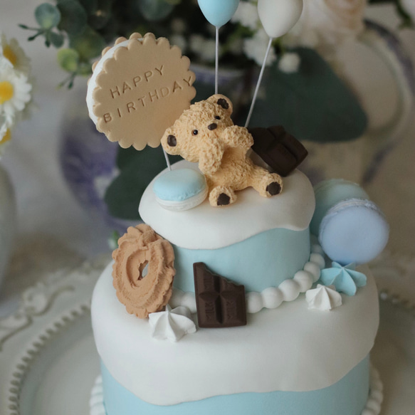 クマとお菓子のバースデー 2段クレイケーキ 　誕生日フォト撮影やお部屋のインテリアにおすすめ 人気・おすすめ｜使いやすい・旅行におすすめ 品質保証 全国発送 正規品・日本国内発送・安心保証付き
