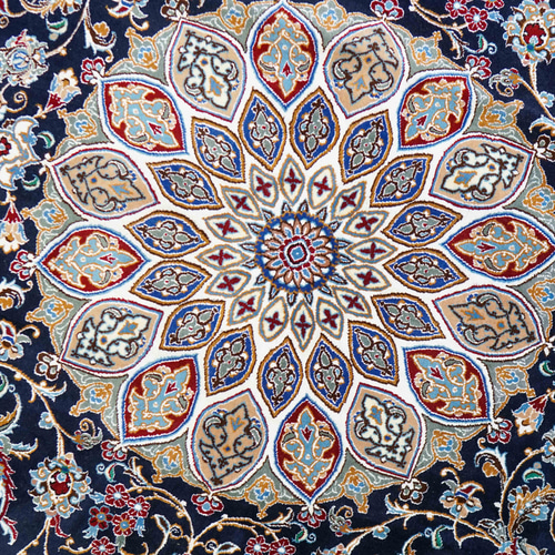 ペルシャ絨毯 ナイン産 250×200cm｜ウール×シルク・繊細メダリオンの