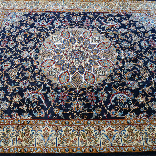 ペルシャ絨毯 ナイン産 250×200cm｜ウール×シルク・繊細メダリオンの