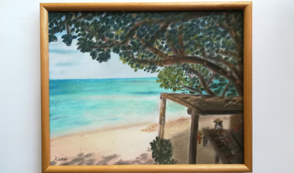 エメラルドグリーンの海 パステル画 原画一点物 一点もの エメラルドグリーンの海 絵画 - メルカリ