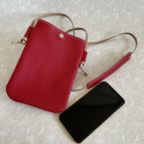☆受注生産‪☆ 真っ赤な レザー スマホショルダー ポシェット 本‬