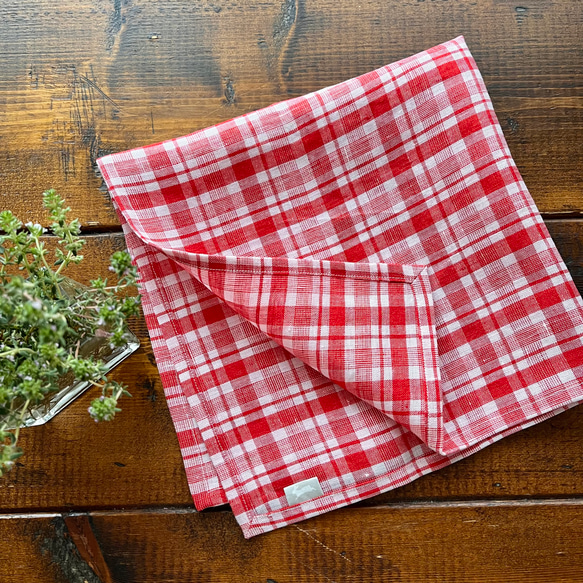 イタリアンリネン 赤いチェックのランチクロス【送料無料】 その他