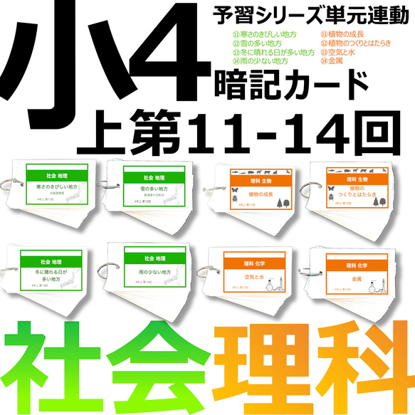 中学受験 暗記カード【4年上 社会・理科 11-14回】組分けテスト対策 予習シリーズ 1枚目の画像