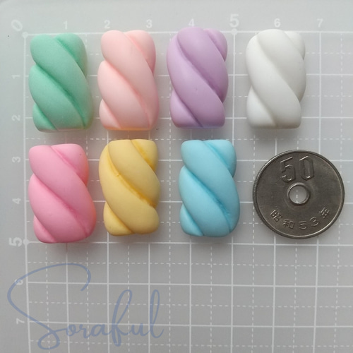 5個】パステルツイストマシュマロ パステルカラー【デコパーツ