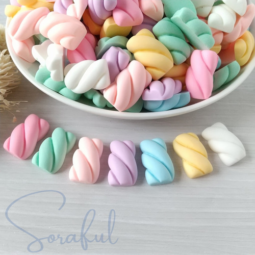 5個】パステルツイストマシュマロ パステルカラー【デコパーツ】 D