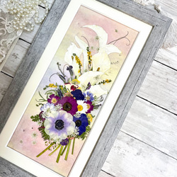 おしゃれなグレイッシュカラーの花束　押し花アート額 2枚目の画像