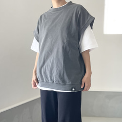 『2024新作』【ユニセックス】ピグメント加工ビッグシルエットノースリーブTシャツ【グリーン】 15枚目の画像