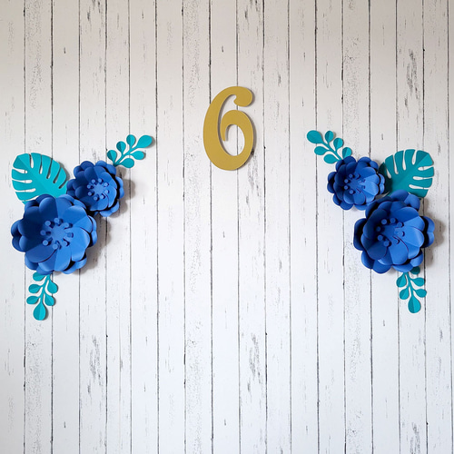数字が選べる！ボタニカルなフラワーアーチの飾り付けセット（ブルー
