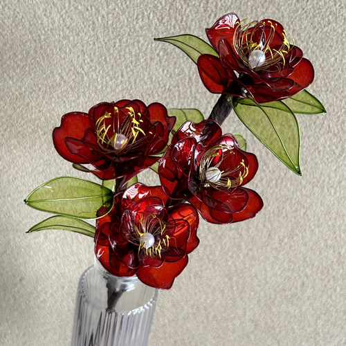 椿の花 アメリカンフラワー ディップアート アートフラワー