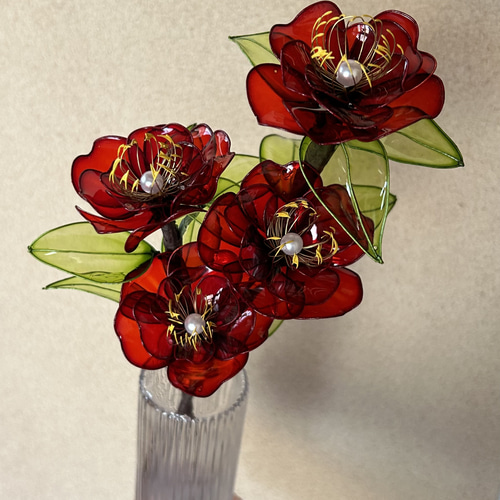 椿の花 アメリカンフラワー ディップアート アートフラワー