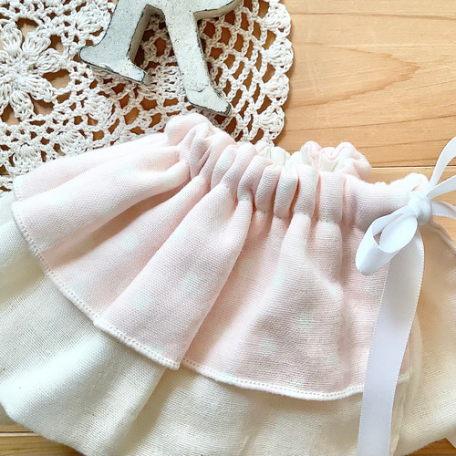 フリルガーゼスタイ＊リボン＊つけ襟＊オーガニック＊ピンク水玉