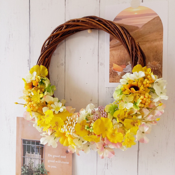 イエローリース ビタミンカラー 造花リース アーティフィシャル  